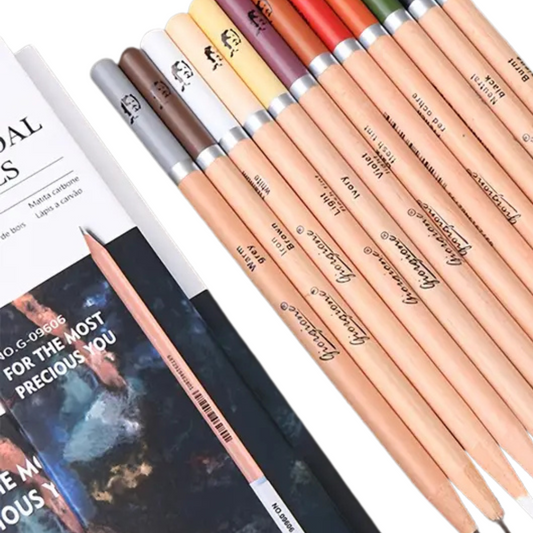 2pcs Wooden Matte Coloured Charcoal & Sketch Pencils Set