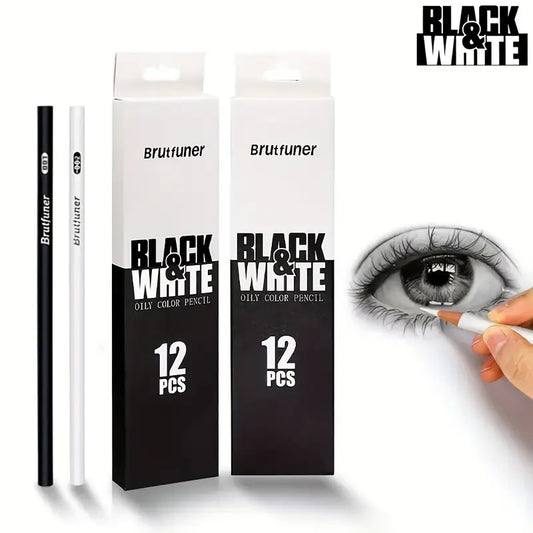 6 Black And 6 White Pencils Oil-Based Coloured Pencils