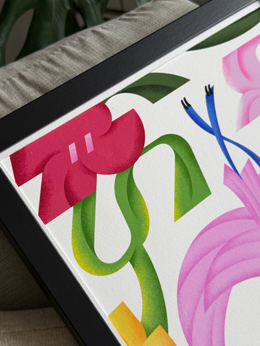 Traditional Heron floral Art Framed Print 30x40cm - Lewis Saye