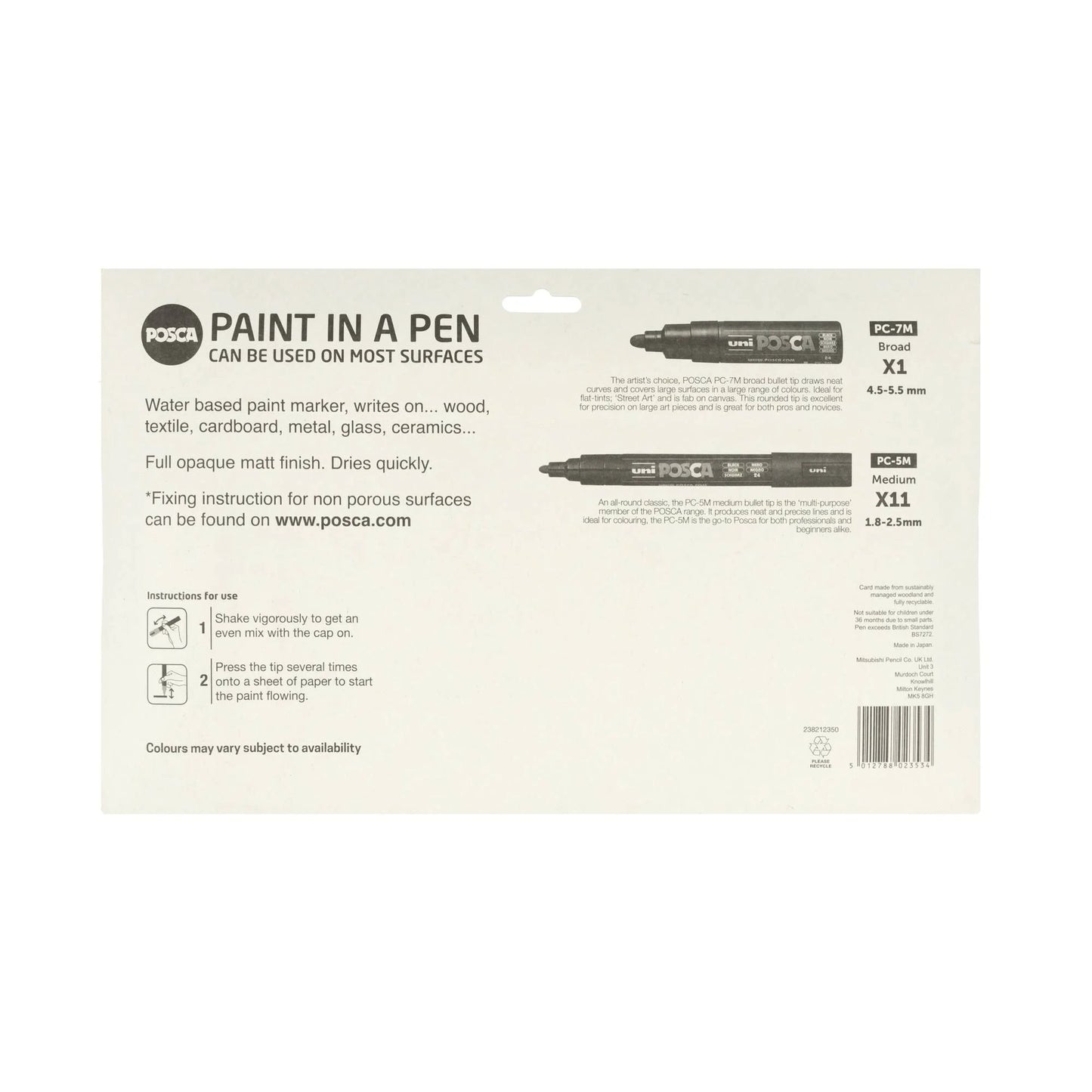 Uni-ball Posca Standard Colour PC-5M | 7M Marker Pens 12 Pack