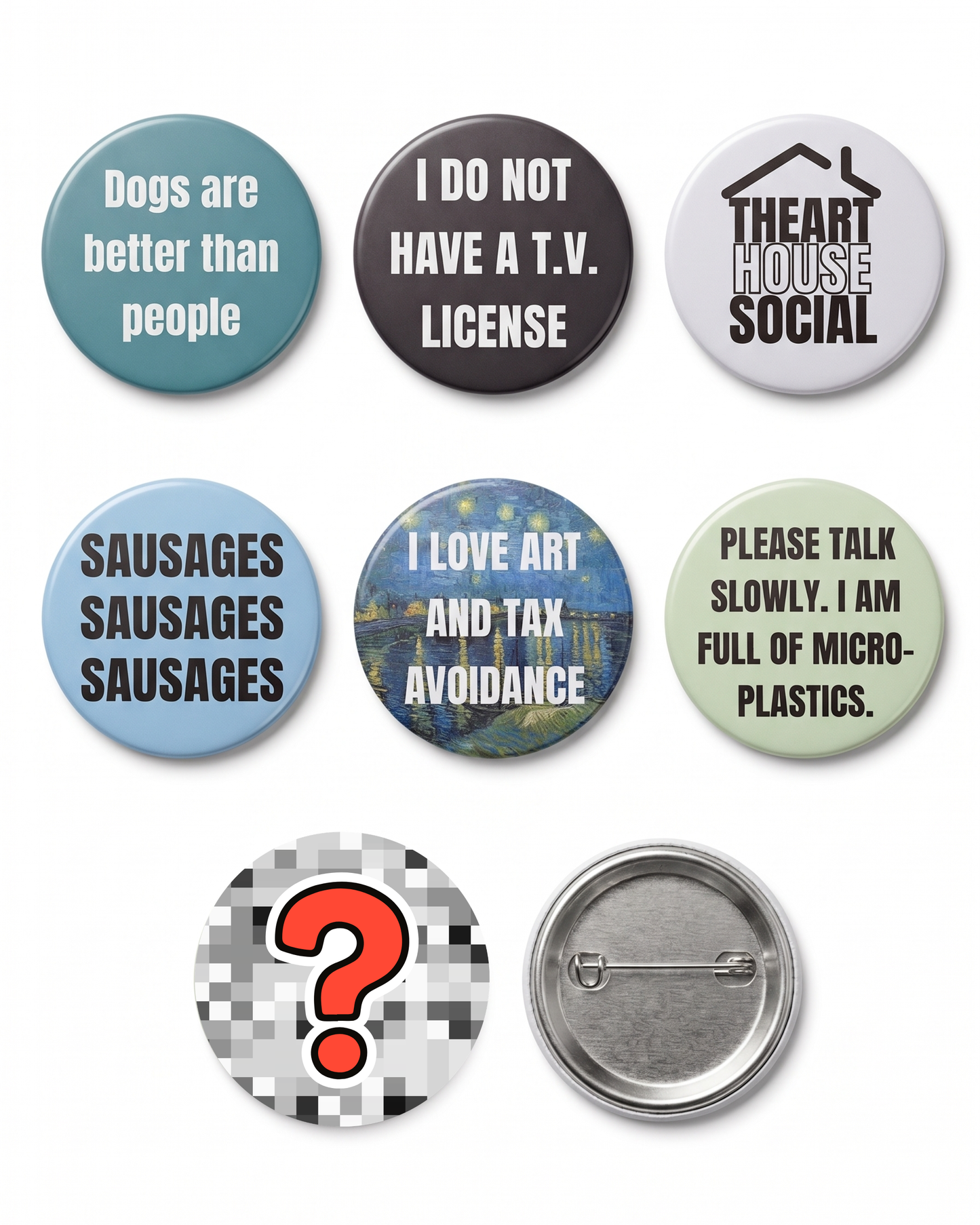 Sausages Sausages Sausages Pack (6) + 1 Mystery Badge
