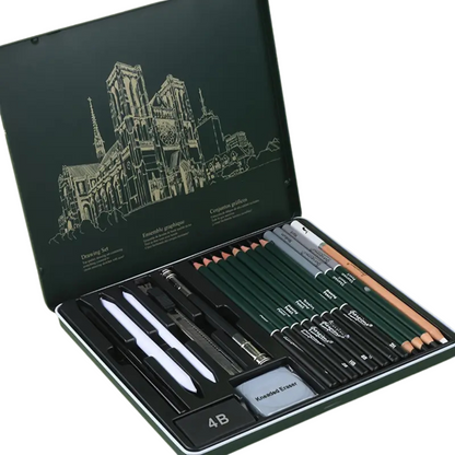 19 Piece Art Supplies Set | Including Pencils, Erasers, Pencil Sharpeners, Craft Knives, and Other Drawing Tools
