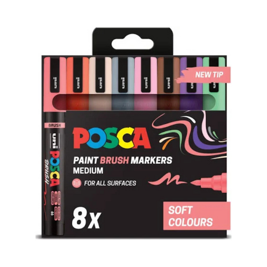 POSCA PC-5MBR Medium Paint Brush Markers Soft Collurs PFP - Pack of 8