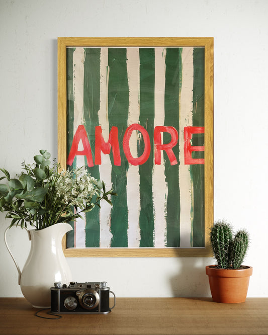 Amore Striped Typography Print (Framed) 55cm x 45cm