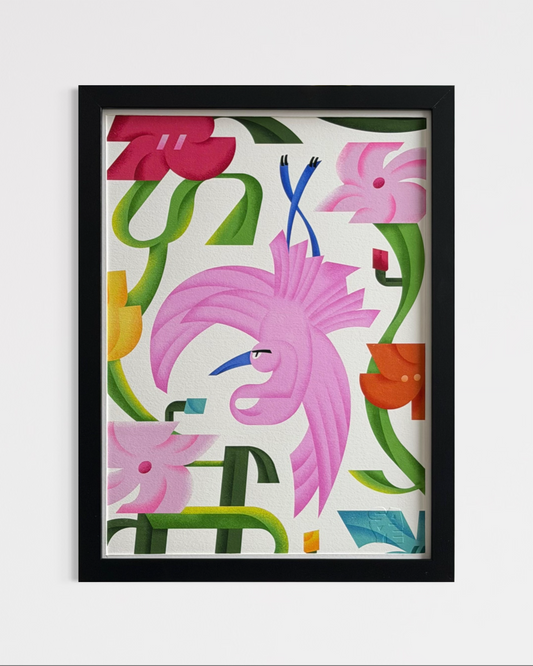 Traditional Heron floral Art Framed Print 30x40cm - Lewis Saye