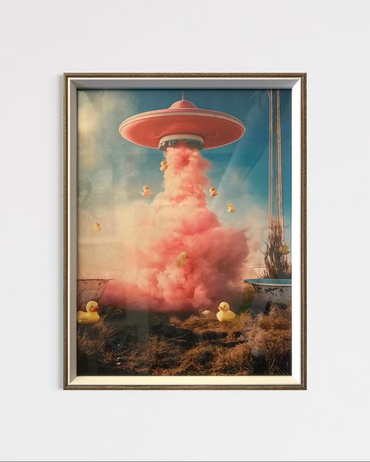 UFO Rubber Duck Invasion Print (Framed) 52cm x 42cm