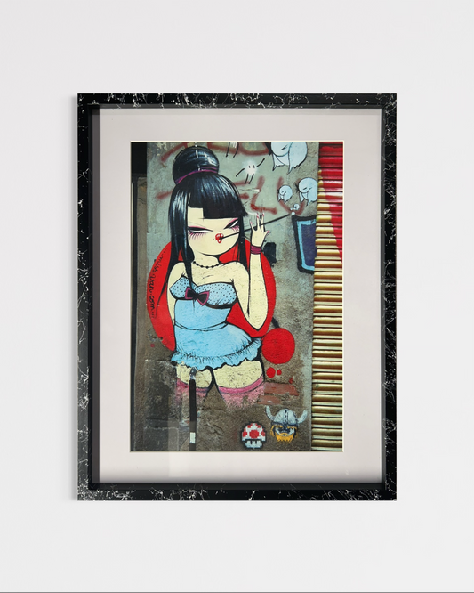 Miss Van Street Art Girl in Blue Dress (Framed) 50cm x 40cm