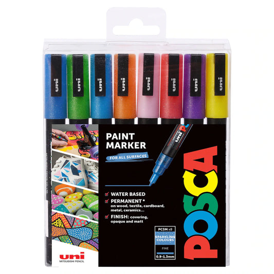 Posca PC-3M Paint Marker Assorted Sparkling Colours - 8 Pack