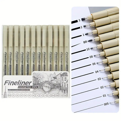 12pcs Black Micro Fine Line Pen Set