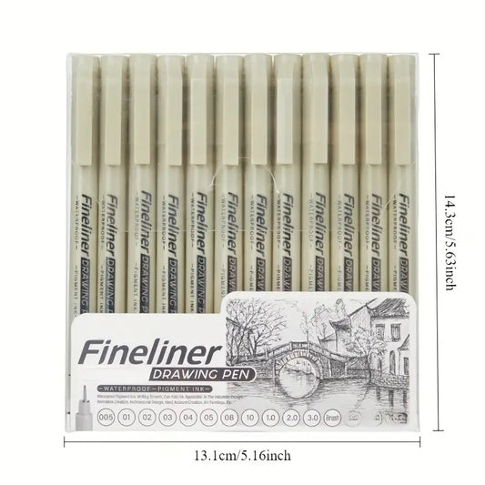 12pcs Black Micro Fine Line Pen Set
