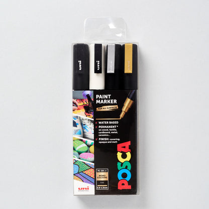 Uni Posca - PC-3M Mono Tones 4 Pack Acrylic Paint Pens Markers Art Supplies Creative Drawing Crafting DIY Gift Set