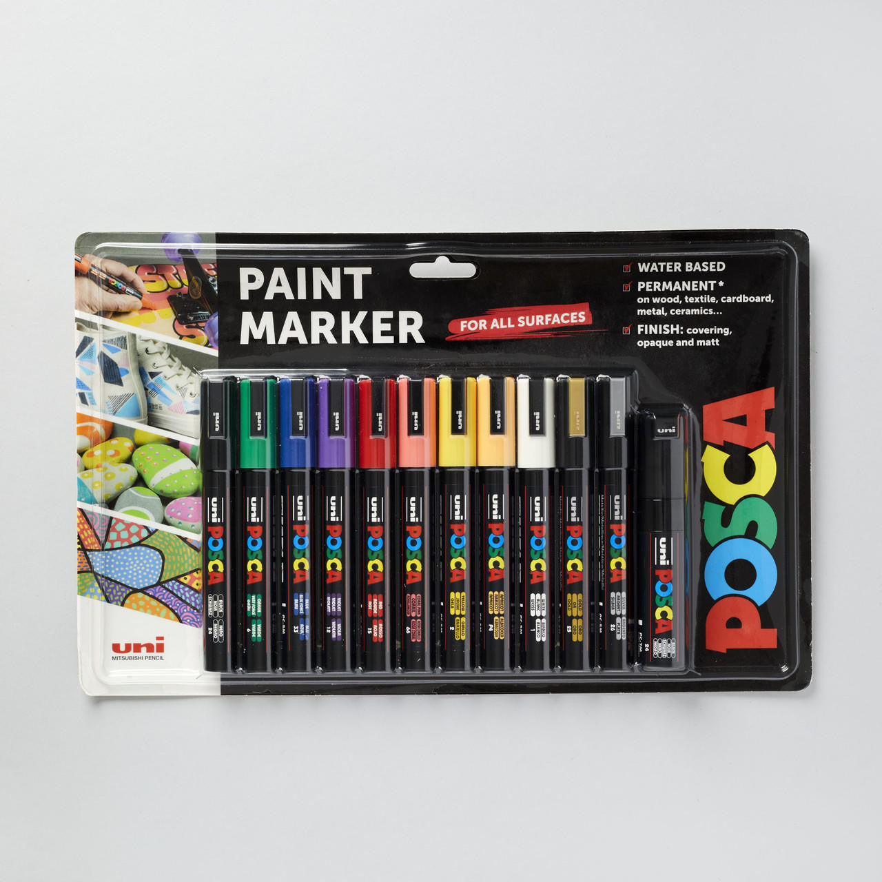 Uni-ball Posca Standard Colour PC-3M | 7M Marker Pens 12 Pack Acrylic Paint Pens Markers Art Supplies Creative Drawing Crafting DIY Gift Set